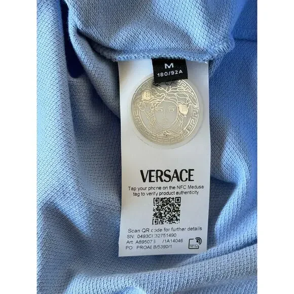 Versace Medusa Piquet Cotton Blue Short Sleeve Polo Shirt 5XL A89507S NWT